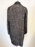 OLIVER BONAS BLACK & GREY MARL BOUCLE WEAVE MID LENGTH COAT SIZE 12