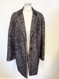 OLIVER BONAS BLACK & GREY MARL BOUCLE WEAVE MID LENGTH COAT SIZE 12