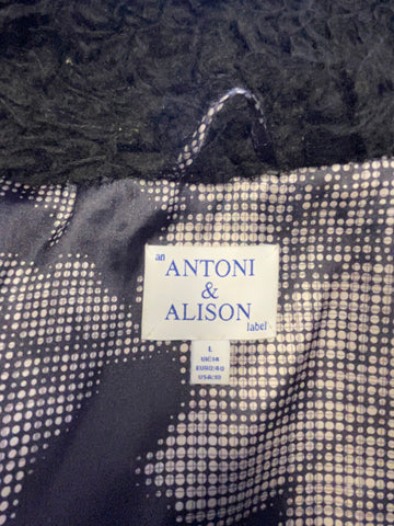 ANTONI & ALISON BLACK SHAGGY PILE COLLARED LONG SLEEVE SHORT COAT SIZE L