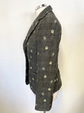 EMPORIO ARMANI ANTINIA GREY WOOL MIX EMBROIDERED LONG SLEEVED JACKET SIZE 42 UK 10