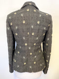 EMPORIO ARMANI ANTINIA GREY WOOL MIX EMBROIDERED LONG SLEEVED JACKET SIZE 42 UK 10