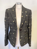 EMPORIO ARMANI ANTINIA GREY WOOL MIX EMBROIDERED LONG SLEEVED JACKET SIZE 42 UK 10