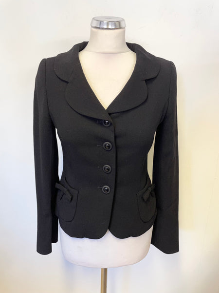 HOBBS BLACK WOOL COLLARED LONG SLEEVED FITTED JACKET SIZE 8