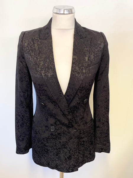 REISS DAHLIA BLACK SATIN PRINT SPECIAL OCCASION TAILORED JACKET SIZE 4