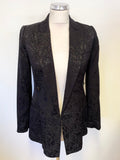 REISS DAHLIA BLACK SATIN PRINT SPECIAL OCCASION TAILORED JACKET SIZE 4