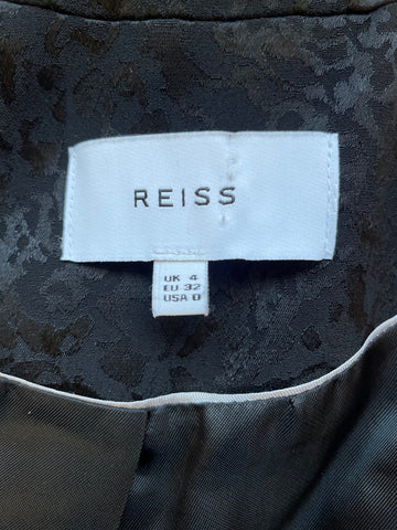 REISS DAHLIA BLACK SATIN PRINT SPECIAL OCCASION TAILORED JACKET SIZE 4