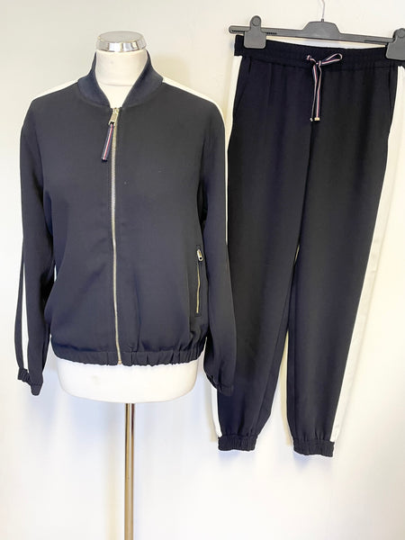 BRAND NEW TOMMY HILFIGER DARK BLUE & WHITE COLOUR BLOCK TWILL BOMBER JACKET & JOGGER PANTS SET SIZE 6/8