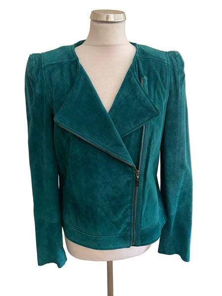 TWIGGY FOR MARKS & SPENCER EMERALD GREEN SUEDE ZIP UP JACKET SIZE 14