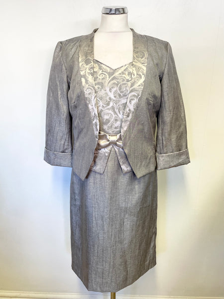ROMAN SILVER GREY SLEEVELESS DRESS & 3/4 SLEEVED JACKET SPECIAL OCCASION SUIT SIZE 10 UK 14