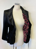 FENN WRIGHT MANSON 100% BLACK & DEEP PINK PRINT SKIRT & JACKET SET SIZE 16