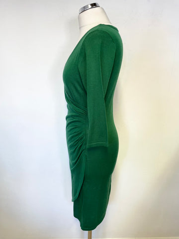 PHASE EIGHT EMERALD GREEN 3/4 SLEEVED WRAP ACROSS KNIT DRESS SIZE 12