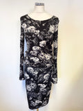 MARCCAIN BLACK GREY ROSE PRINT PENCIL SKIRT & TOP SIZE 2 & 4 APPROX UK 12