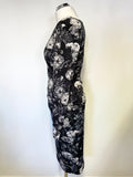 MARCCAIN BLACK GREY ROSE PRINT PENCIL SKIRT & TOP SIZE 2 & 4 APPROX UK 12
