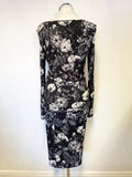 MARCCAIN BLACK GREY ROSE PRINT PENCIL SKIRT & TOP SIZE 2 & 4 APPROX UK 12