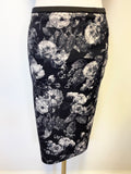 MARCCAIN BLACK GREY ROSE PRINT PENCIL SKIRT & TOP SIZE 2 & 4 APPROX UK 12