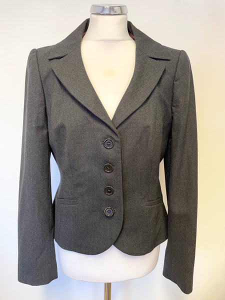 L.K. BENNETT DARK GREY WOOL PLEATED REAR JACKET SIZE 14