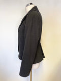L.K. BENNETT DARK GREY WOOL PLEATED REAR JACKET SIZE 14