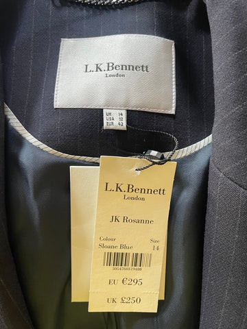 BRAND NEW LK BENNETT ROSANNE SLOANE BLUE PINSTRIPE TAILORED TROUSERS SUIT SIZE 14