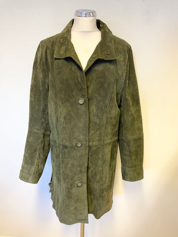 MADDOX SAGE GREEN SUEDE MID LENGTH COAT SIZE 14