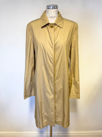 MULBERRY PALE GOLD 100% SILK COLLARED KNEE LENGTH MAC SIZE M