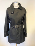 FRENCH CONNECTION BLACK COLLARED MID LENGTH TRENCH COAT/ MAC SIZE S
