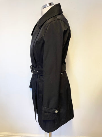 FRENCH CONNECTION BLACK COLLARED MID LENGTH TRENCH COAT/ MAC SIZE S