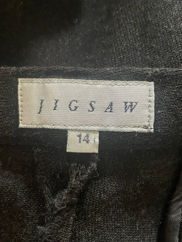 JIGSAW CHARCOAL GREY WOOL BLEND STRAIGHT LEG TROUSERS SIZE 14