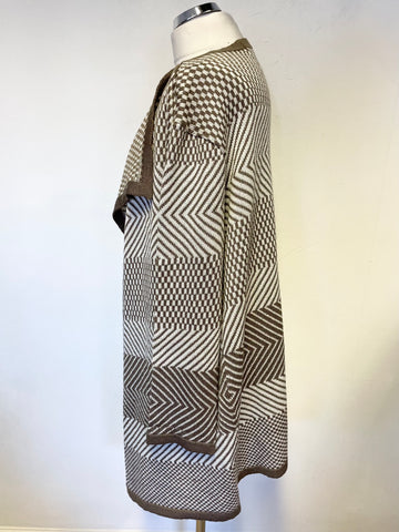 BASSINI BROWN & CREAM PATTERNED STRIPE LONG SLEEVED CARDIGAN SIZE XL