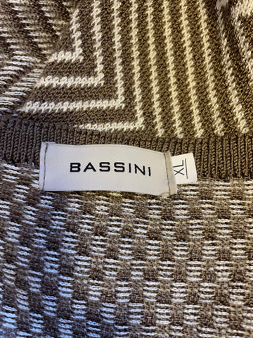 BASSINI BROWN & CREAM PATTERNED STRIPE LONG SLEEVED CARDIGAN SIZE XL