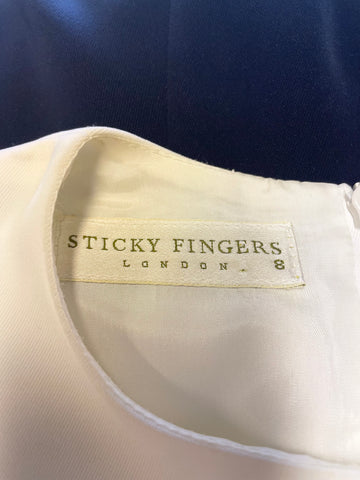 STICKY FINGERS NAVY BLUE & WHITE TOP SLEEVELESS PENCIL DRESS SIZE 8