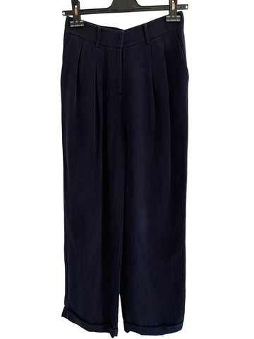 LILYSILK 100% MULBERRY SILK NAVY BLUE WIDE LEG TROUSERS SIZE 10