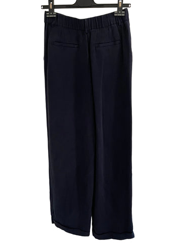 LILYSILK 100% MULBERRY SILK NAVY BLUE WIDE LEG TROUSERS SIZE 10