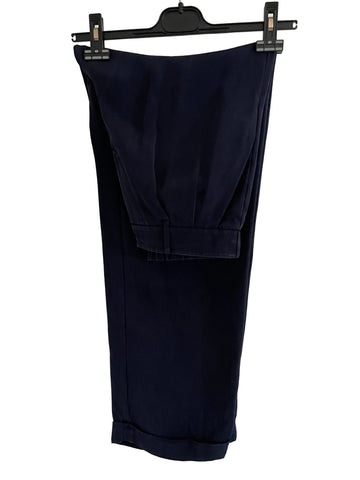 LILYSILK 100% MULBERRY SILK NAVY BLUE WIDE LEG TROUSERS SIZE 10