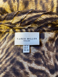 KAREN MILLEN BROWN LEOPARD PRINT 100% SILK LONG SLEEVED TOP SIZE 12