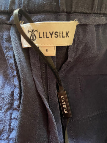 LILYSILK 100% MULBERRY SILK NAVY BLUE WIDE LEG TROUSERS SIZE 10
