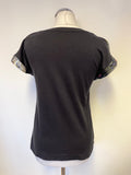 MARCCAIN BLACK FLORAL SILK FRONT CAP SLEEVE TOP SIZE 2 UK 10