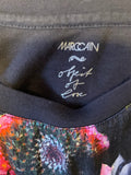 MARCCAIN BLACK FLORAL SILK FRONT CAP SLEEVE TOP SIZE 2 UK 10