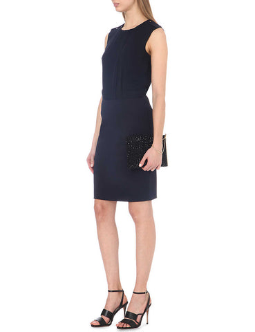 REISS ASTI NAVY BLUE SLEEVELESS PENCIL DRESS SIZE 10