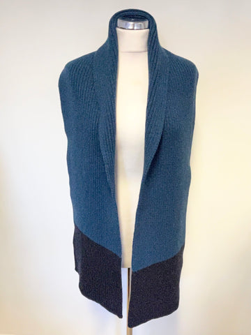 BRAND NEW MULBERRY DARK BLUE & DEEP TURQUOISE 100% LAMBSWOOL LONG SCARF