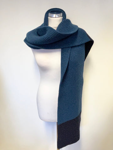 BRAND NEW MULBERRY DARK BLUE & DEEP TURQUOISE 100% LAMBSWOOL LONG SCARF