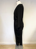 NEVER FULLY DRESSED BLACK DRAPED 3/4 SLEEVE ASYMMETRIC HEMLINE DRESS SIZE M/L