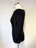 JAEGER BLACK BARDOT WIDE NECK 3/4 SLEEVED RIBBED JUMPER SIZE M