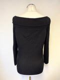 JAEGER BLACK BARDOT WIDE NECK 3/4 SLEEVED RIBBED JUMPER SIZE M