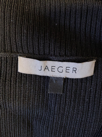 JAEGER BLACK BARDOT WIDE NECK 3/4 SLEEVED RIBBED JUMPER SIZE M
