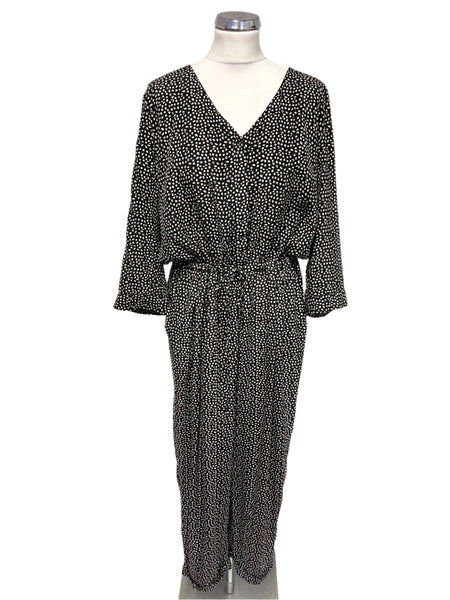 MINT VELVET BLACK & IVORY SPOT 3/4 SLEEVE JUMPSUIT  SIZE 16