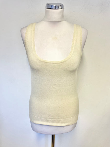 TSESAY CREAM 100% CASHMERE SLEEVELESS KNIT VEST TOP SIZE M