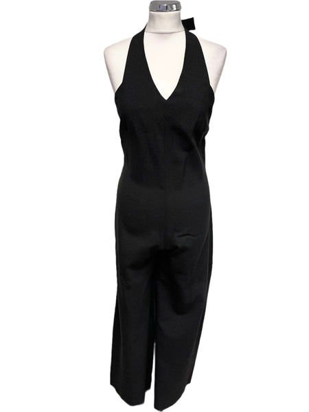 ROGER SAUL FOR MULBERRY BLACK HALTER NECK WIDE LEG JUMPSUIT SIZE 10