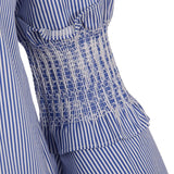 BRAND NEW TED BAKER CERENNA BLUE STRIPE LACE FLUTED LONG SLEEVE TOP SIZE 2 UK 10/12