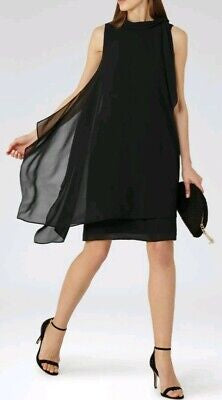 BRAND NEW REISS ARIES BLACK TIE NECK SLEEVELESS DRAPE SHIFT DRESS  SIZE 8