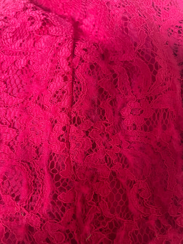 DESSY COLLECTION BY VIVIAN DIAMOND SPANISH RED LACE LONG EVENING DRESS  SIZE 10